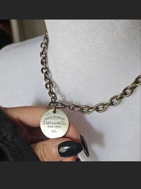 Tiffany & Co. "Please Return To" Sterling Silver Round Tag Necklace Chunky Chain